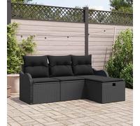 vidaXL Set Divano da Giardino 4 Pezzi con Cuscini Rattan Polietilene Nero