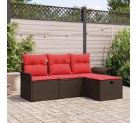 vidaXL Set Divano da Giardino con cuscino 4 pcs Poly Rattan, Seduta per giardino e terrazza, divano modulare leggero, materiali resistenti al sole, lounge esterna, scomparti per riporre