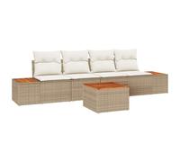 Set Divano da Giardino 5 Pezzi con Cuscini Beige Polyrattan Acacia