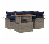 vidaXL Set Divano da Giardino con cuscino 5 pcs grigio e blu navy, Set per esterno, divano modulare moderno, leggero, resistente ai raggi UV, arredo patio impermeabile