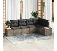 vidaXL Set Divano da Giardino con cuscino 5 pcs Grigio Poly Rattan