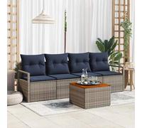 vidaXL Set Divano da Giardino con cuscino 5 pcs Grigio polyrattan, Divano da giardino moderno, resistente, modulare, anti-UV, arredo stiloso, seduta esterna per tutti i tempi