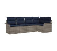vidaXL Set Divano da Giardino con cuscino 5 pcs Grigio polyrattan, Arredamento da esterno, set di divani modulari, rettangolare, leggero, elegante e resistente agli agenti atmosferici