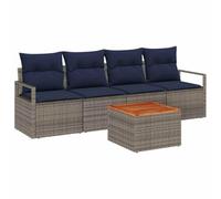 vidaXL Set Divano da Giardino con cuscino 5 pcs Grigio polyrattan, Divano da giardino moderno, resistente, modulare, anti-UV, arredo stiloso, seduta esterna per tutti i tempi