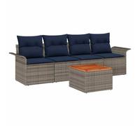vidaXL Set Divano da Giardino con cuscino 5 pcs Grigio polyrattan, Set Divano da Giardino, Divano Esterno Modulare, Resistente alle Intemperie, Leggero, Facile da Montare