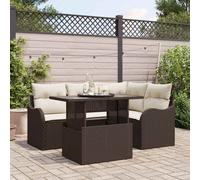 vidaXL Set Divano da Giardino con cuscino 5 pcs Marrone Poly Rattan