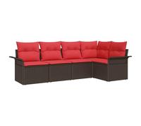 vidaXL Set Divano da Giardino con cuscino 5 pcs Marrone polyrattan, Arredamento da esterno, set di divani modulari, rettangolare, leggero, elegante e resistente agli agenti atmosferici