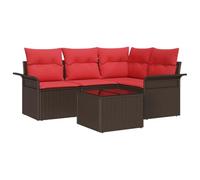 vidaXL Set Divano da Giardino con cuscino 5 pcs Marrone polyrattan, Set giardino e terrazza, moderno, resistente, polirattan modulare, tavolo regolabile, divano lounge ergonomico