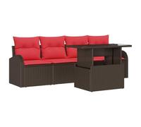 vidaXL Set Divano da Giardino con cuscino 5 pcs Marrone polyrattan, Set modulare da esterno per giardino e terrazza, leggero e resistente ai raggi UV, lounge comoda con tavolo regolabile
