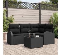 vidaXL Set Divano da Giardino con cuscino 5 pcs Nero Poly Rattan