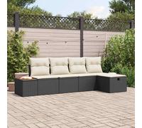 vidaXL Set Divano da Giardino con Cuscino 5 PCS Nero Poly Rattan, Arredamento da Giardino e terrazza, Divano modulare Leggero, Resistente alle intemperie per Un Comfort all'aperto