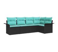 vidaXL Set Divano da Giardino con cuscino 5 pcs Nero polyrattan, Arredamento da esterno, set di divani modulari, rettangolare, leggero, elegante e resistente agli agenti atmosferici