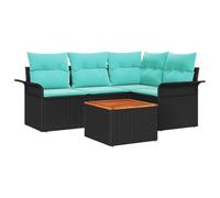 vidaXL Set Divano da Giardino con cuscino 5 pcs Nero polyrattan, Set da giardino, moderno, resistente, in rattan, comodo divano modulare, all'aperto, immune al sole