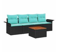 vidaXL Set Divano da Giardino con cuscino 5 pcs Nero polyrattan, Set Divano da Giardino, Divano Esterno Modulare, Resistente alle Intemperie, Leggero, Facile da Montare