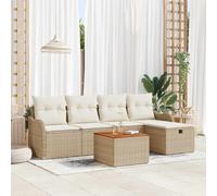 vidaXL Set Divano da Giardino con Cuscino 6 PCS Beige Poly Rattan, Divano da Giardino e terrazza, Set Moderno, Leggero, Resistenza UV, spazi per riporre, posti a Sedere Informali