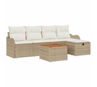 vidaXL Set Divano da Giardino 6 Pezzi con Cuscini Beige Polyrattan Design Sezionale Mobili da Esterno Confortabili Seduta Modulare Lounge da Patio Tavolino da caffè Rettangolare