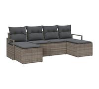 vidaXL Set Divano da Giardino con Cuscino 6 PCS Grigio, Divano Modulare da Esterno, Rattan per Giardino e Terrazza, Comodo per 5 Persone, Perfetto d'Estate