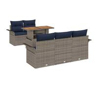vidaXL Set Divano da Giardino con cuscino 6 pcs grigio e blu navy, Divano modulare per esterni, leggero, resistente ai raggi UV, con tavolino in legno di acacia
