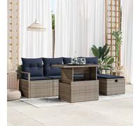 vidaXL Set Divano da Giardino con cuscino 6 pcs Grigio Poly Rattan, Set di divani modulari per esterni, rettangolare, leggero, resistente ai raggi UV, con scomparti per riporre