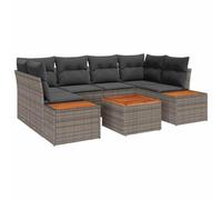 Set Divano da Giardino 6 Pezzi con Cuscini Grigio Polyrattan Acacia