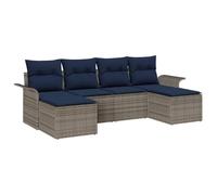 vidaXL Set Divano da Giardino con cuscino 6 pcs Grigio Poly Rattan, Set di divani da esterno, leggero e resistente, con scomparti e protezione UV, perfetto per il giardino