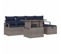 vidaXL Set Divano da Giardino con cuscino 6 pcs Grigio Poly Rattan, Set di divani modulari per esterni, rettangolare, leggero, resistente ai raggi UV, con scomparti per riporre