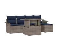vidaXL Set Divano da Giardino con cuscino 6 pcs Grigio polyrattan, Divano modulare da giardino e terrazza, leggero, materiali resistenti, tavolo regolabile, comfort all'aperto