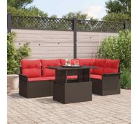 vidaXL Set Divano da Giardino con cuscino 6 pcs Marrone Poly Rattan, Set da Giardino e Terrazza, Sofà Outdoor Modular, Tavolo da Pranzo, Sedie in Rattan, Cuscini in Poliestere