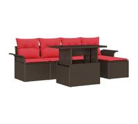 vidaXL Set Divano da Giardino con cuscino 6 pcs Marrone Poly Rattan, Divano modulare moderno per giardino e terrazza, arredamento esterno, rattan impermeabile