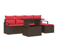 vidaXL Set Divano da Giardino con cuscino 6 pcs Marrone Poly Rattan, Giardino e Terrazza, Set Divano Modulare Rettangolare, Materiali Resistenti, Posti Esterni, Comparti per Stoccaggio