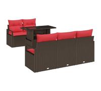 vidaXL Set Divano da Giardino con cuscino 6 pcs Marrone Poly Rattan, Set da esterno, costruzione modulare, leggero, resistente ai raggi UV, con scomparti per la giardiniera