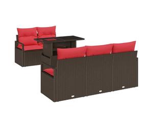 vidaXL Set Divano da Giardino con cuscino 6 pcs Marrone Poly Rattan, Set da esterno, costruzione modulare, leggero, resistente ai raggi UV, con scomparti per la giardiniera