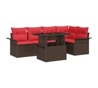 vidaXL Set Divano da Giardino con cuscino 6 pcs Marrone Poly Rattan, Set da Giardino e Terrazza, Sofà Outdoor Modular, Tavolo da Pranzo, Sedie in Rattan, Cuscini in Poliestere