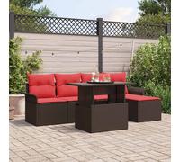 vidaXL Set Divano da Giardino con cuscino 6 pcs Marrone polyrattan, Divano modulare da giardino e terrazza, leggero, materiali resistenti, tavolo regolabile, comfort all'aperto