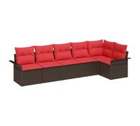 vidaXL Set Divano da Giardino con cuscino 6 pcs Marrone polyrattan, Set di divani da giardino moderno, lounge rettangolare esterna, mobile in rattan resistente, soluzione flessibile per terrazza