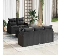 vidaXL Set Divano da Giardino 6 pcs Nero Polyrattan, Acciaio e Vetro
