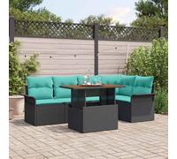 vidaXL Set Divano da Giardino con cuscino 6 pcs Nero e Blu polyrattan, Set divano modulare moderno per giardino e terrazza, leggero e resistente, arredamento che resiste al sole