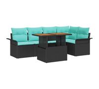 vidaXL Set Divano da Giardino con cuscino 6 pcs Nero e Blu polyrattan, Set divano modulare moderno per giardino e terrazza, leggero e resistente, arredamento che resiste al sole