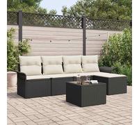 vidaXL Set Divano da Giardino con cuscino 6 pcs Nero Poly Rattan