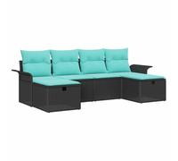 vidaXL Set Divano da Giardino con cuscino 6 pcs Nero Poly Rattan, Divano modulare da giardino e terrazzo, resistente agli agenti atmosferici, con spazio per riporre oggetti