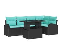 vidaXL Set Divano da Giardino con cuscino 6 pcs Nero Poly Rattan, Divano modulare per giardino e terrazzo, mobília outdoor resistente, materiali anti-UV, arredamento estivo chic