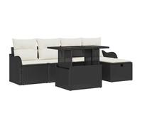 vidaXL Set da Giardino da 6 Pezzi con Cuscini in Rattan Nero Impermeabile. Arredamento Outdoor per 5 Persone, dal Design Moderno, Resistente all'Acqua e Perfetto per balconi o Patio. Moduli per Loung