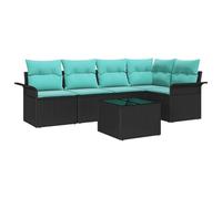 vidaXL Set Divano da Giardino con cuscino 6 pcs Nero polyrattan, Arredamento da esterno, set di divani modulari, rettangolare, leggero, elegante e resistente agli agenti atmosferici
