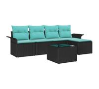 vidaXL Set Divano da Giardino con cuscino 6 pcs Nero polyrattan, Set Giardino e Terrazza, Divano Modulare Retangolare, Lounge Resistente e Leggero, Compartimenti Contro UV