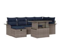 vidaXL Set Divano da Giardino con cuscino 7 pcs Grigio Poly Rattan, Divano modulare da giardino e terrazza, leggero, resistente ai raggi UV, con scomparti, comfort in patio