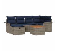 vidaXL Set Divano da Giardino con cuscino 7 pcs Grigio Poly Rattan, Set Divano da Giardino e Terrazza, Design Moderno, Leggero, in Acacia Resistente ai Raggi UV, con Spazio di Stoccaggio