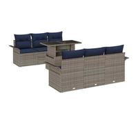 vidaXL Set Divano da Giardino con cuscino 7 pcs Grigio polyrattan, Divano modulare per giardino e terrazza, arredo esterno resistente, tavolo regolabile, relax in patio