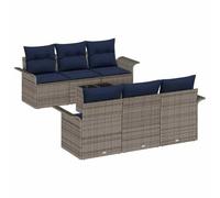 vidaXL Set Divano da Giardino con cuscino 7 pcs Grigio polyrattan, Set di mobili da esterno per giardino e terrazzo, divano modulare rettangolare, tavolo regolabile, vani per il riposo
