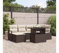 vidaXL Set Divano da Giardino con cuscino 7 pcs Marrone e crema