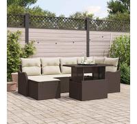 vidaXL Set Divano da Giardino con cuscino 7 pcs Marrone Poly Rattan
